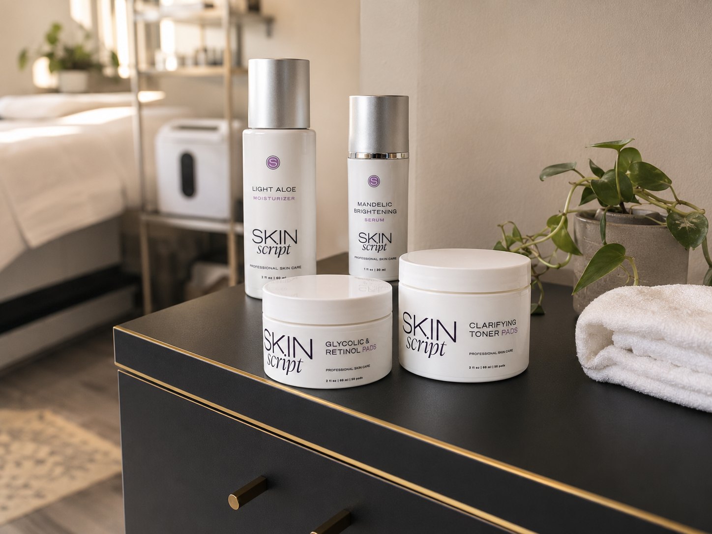 Skin Script aftercare products displayed in the DIORherSkin studio in Vallejo, California